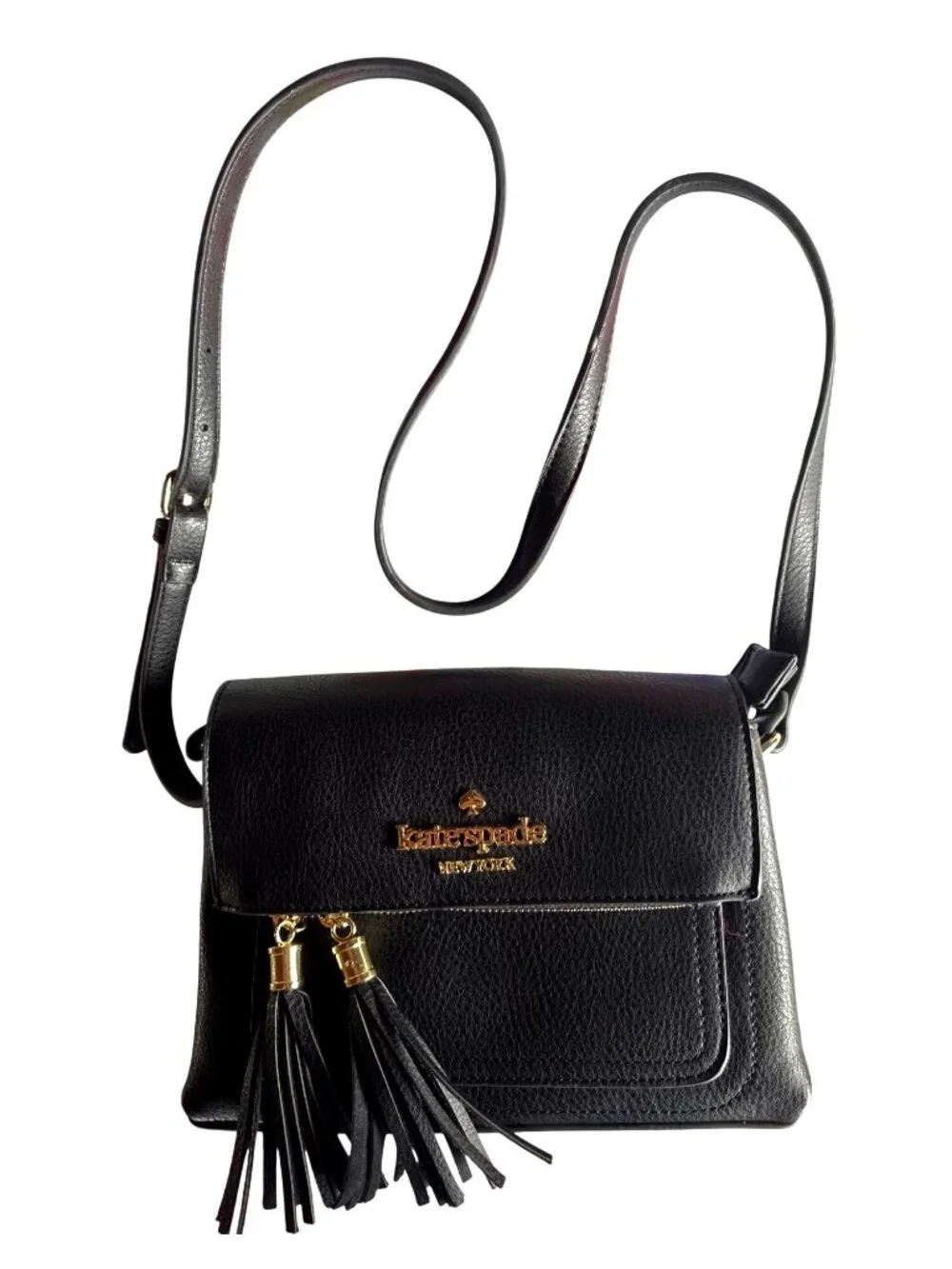 Kate Spade New York Black PebbledLeather Tassel Crossbody Bag Classic Style